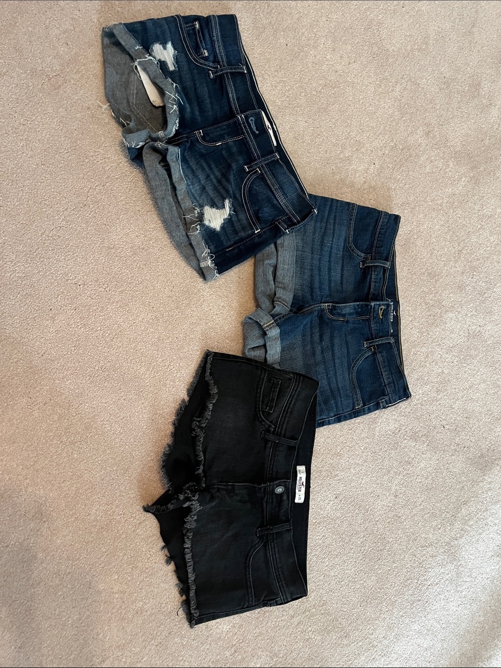 Hollister Jean shorts lot - get all 3! Dark Blue, Distressed& Black Denim Shorts